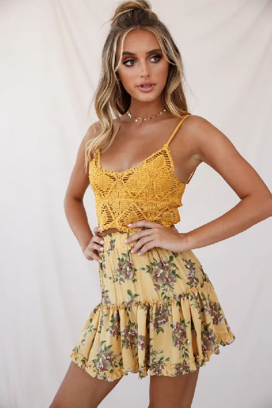 Mirage Crochet Lace Crop Top Mustard