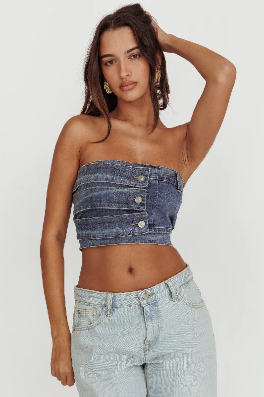 Pop Fizz Strapless Denim Cropped Top Medium Blue