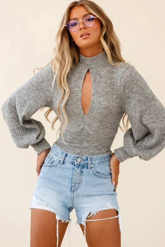 Prove It Keyhole Front Backless Knit Crop Top Grey Marle