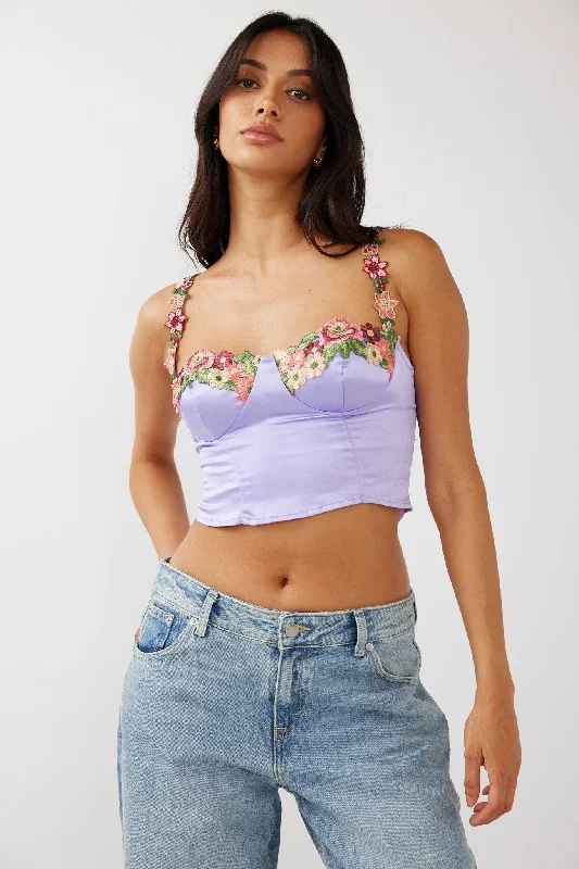 Rose Garden Floral Applique Crop Top Lilac