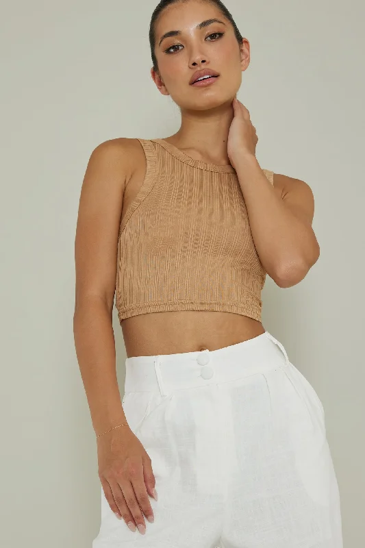 Seeker Ribbed Crop Top Chocolate