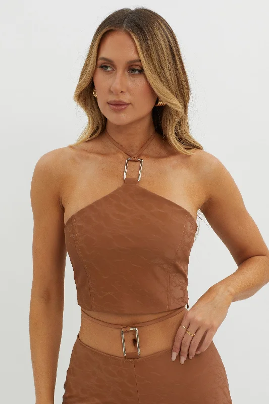 She's A Gemini Halter Crop Top Mud