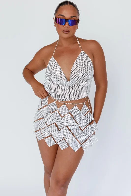 Twinkle Diamante Crop Vest Silver