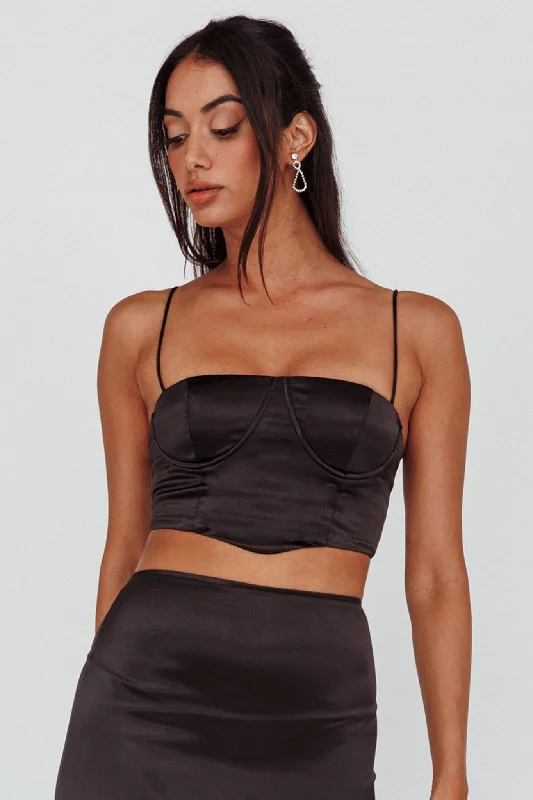 Zeina Satin Crop Top Black